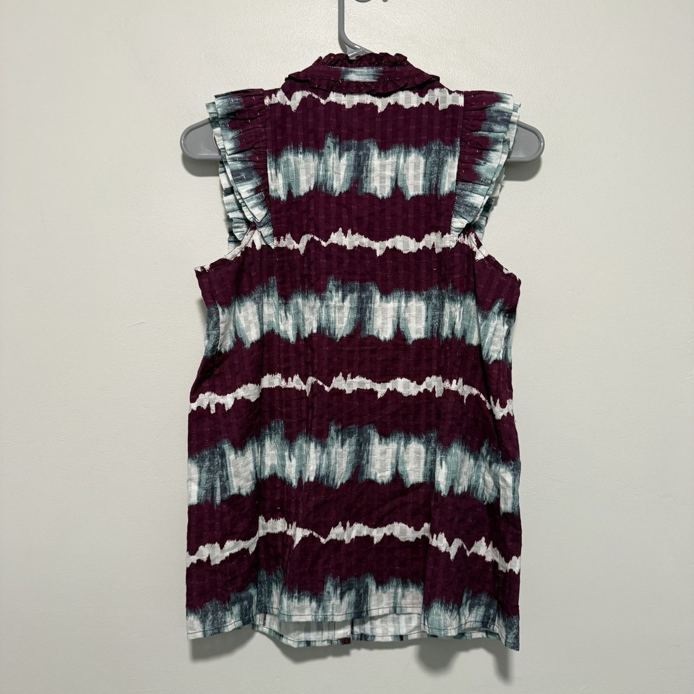 Sezane Elena Ruffle Pruple Tie Dye‎ Sleeveless Button Front Blouse Size EU 36 - Picture 6 of 8